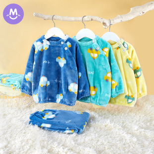 【清仓】宝宝法兰绒睡衣婴儿儿童保暖衣套装男童加绒家居服秋冬