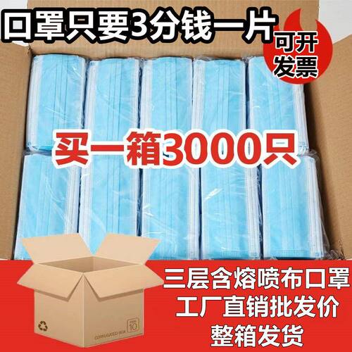【3整箱】一次性三层口罩