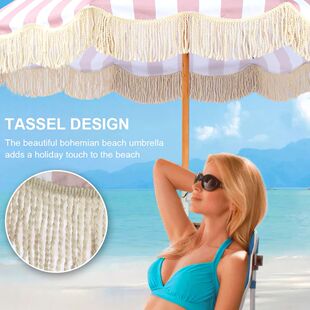 Striped Patio Umbrella with Tilt Pole Portable Tassel