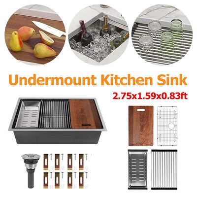 16 Gauge Built-in Kitchen Sink 304 Stainless Steel 2.75ft