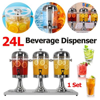 24L Iced Juice Container with Spigot 3-Head Lemon Beverage