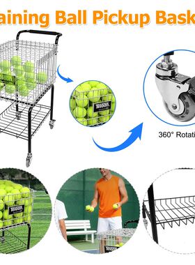 Training Ball Pickup Basket with Wheel Foldable Tennis Cart