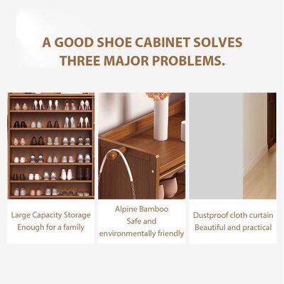 6-Tier Simple Shoes Cabinet with White Gauze Curtain Wooden