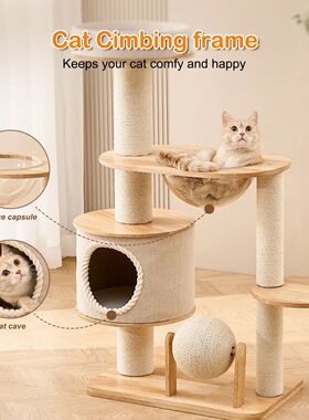 Solid Wood Cat Jumping Platform Wear Resist Integrated Cat