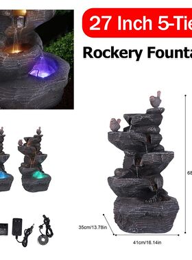 5-Tier Cascading Rock Water Fountain with LED Lights Resin