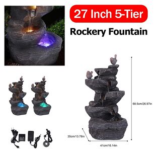 5-Tier Cascading Rock Water Fountain with LED Lights Resin