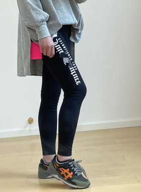 美国轻奢JC家黑色大弹力纯莱卡棉运动瑜伽高腰打底紧身裤logo印花