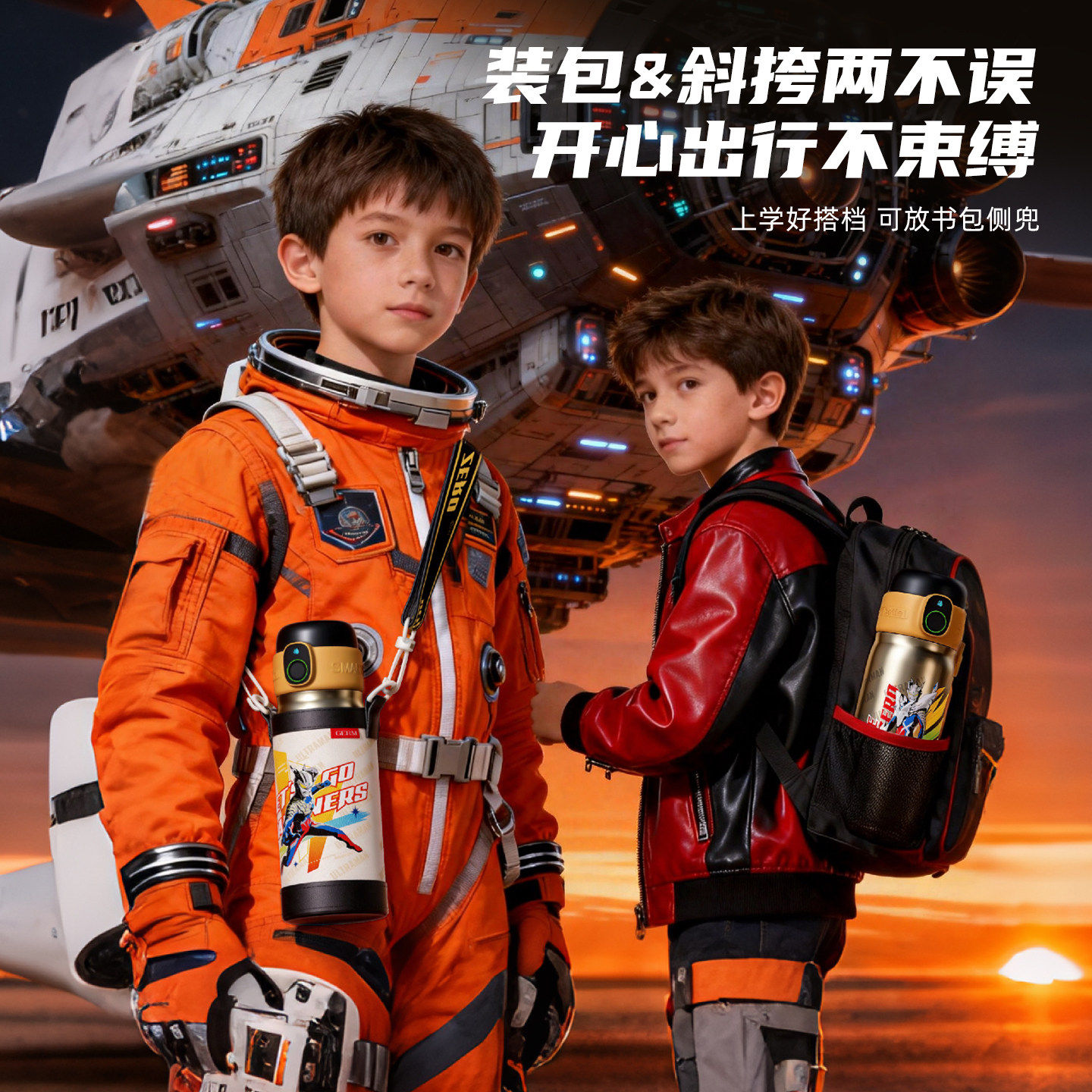 GERM奥特曼指纹水杯保温杯儿童上学专用密码解锁生日礼物2026新款