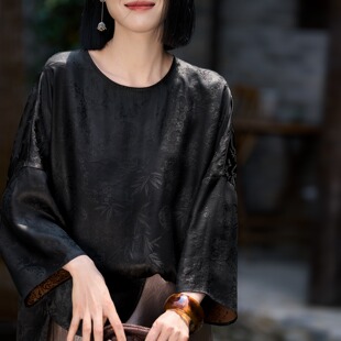 姑苏旧梦非遗香云纱国风梅竹提花宽松真丝上衣女夏季新款の