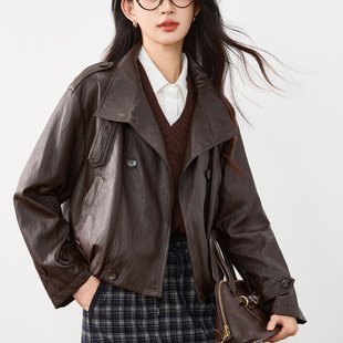 佐兰妮皮衣外套女2025秋季新款翻领休闲宽松短款时髦洋气pu皮夹克