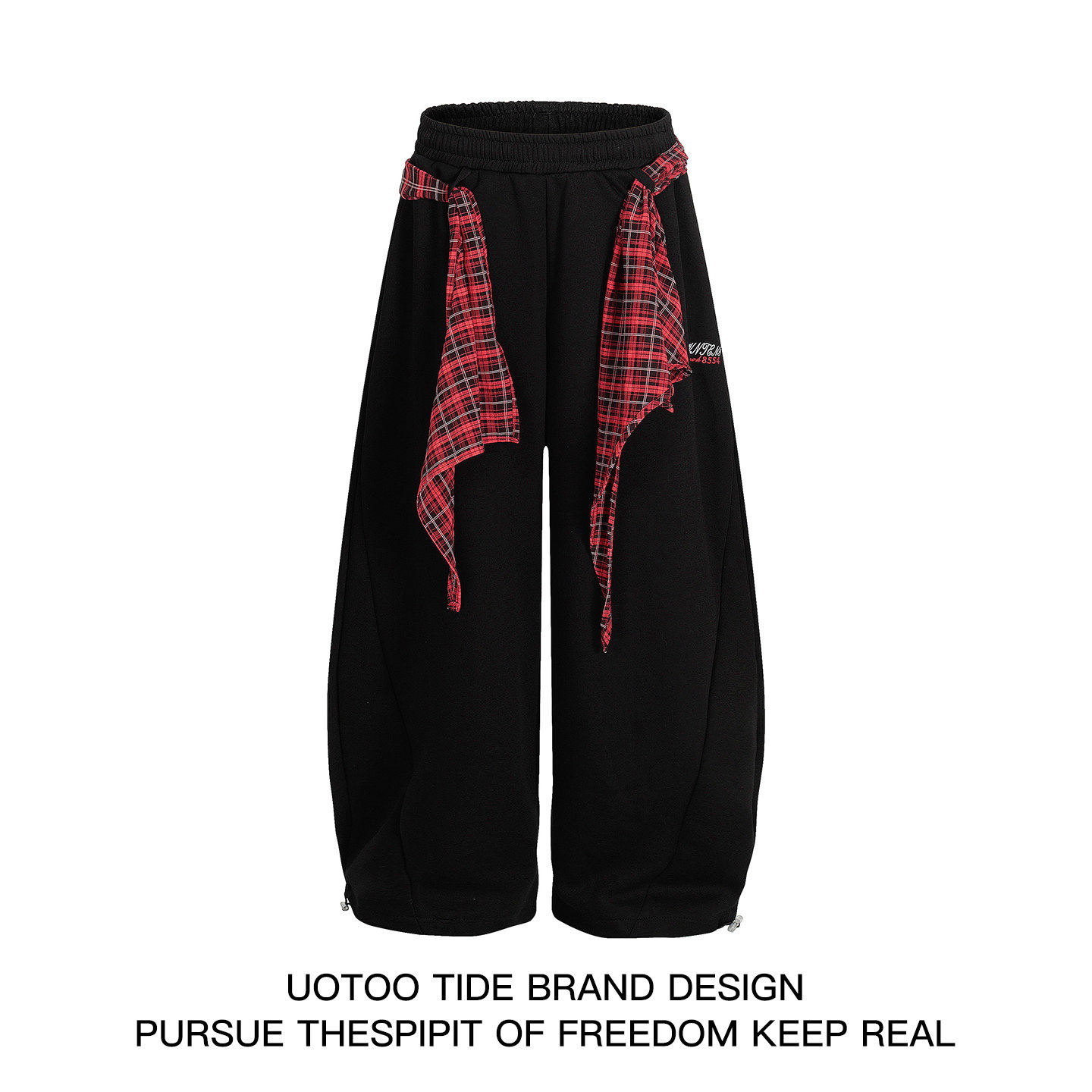 UOTOO美式复古格子屁帘叠穿弯刀卫裤女秋季新款潮牌宽松跳舞长裤,女装/女士精品,卫裤,淘宝优惠券,粉丝福利购,淘宝优惠卷