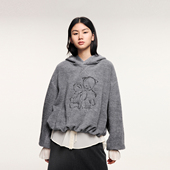 新款 UOOYAA 乌丫2025冬季 「伤心小熊」刺绣连帽卫衣