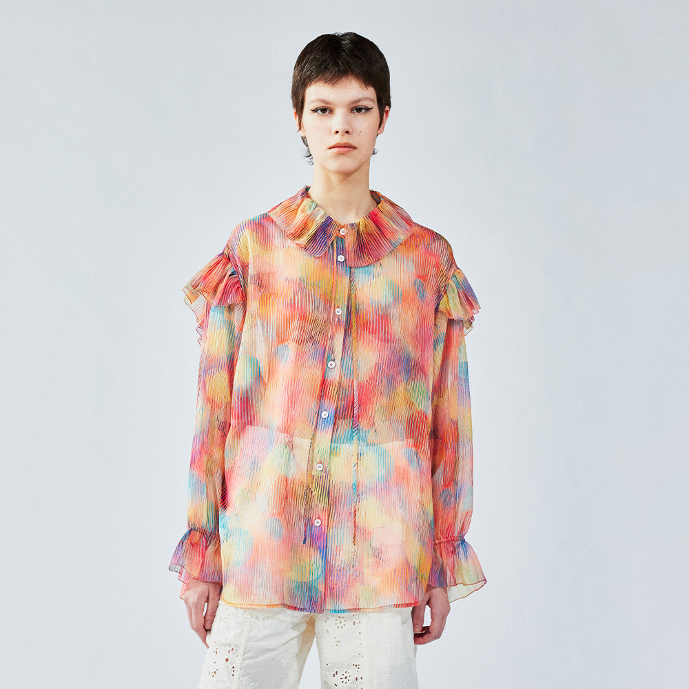 UOOYAA/乌丫梦幻光影荷叶领衬衫