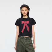 UOOYAA 「奇幻都市」油画手绘感蝴蝶结T恤 乌丫2026春季 新款