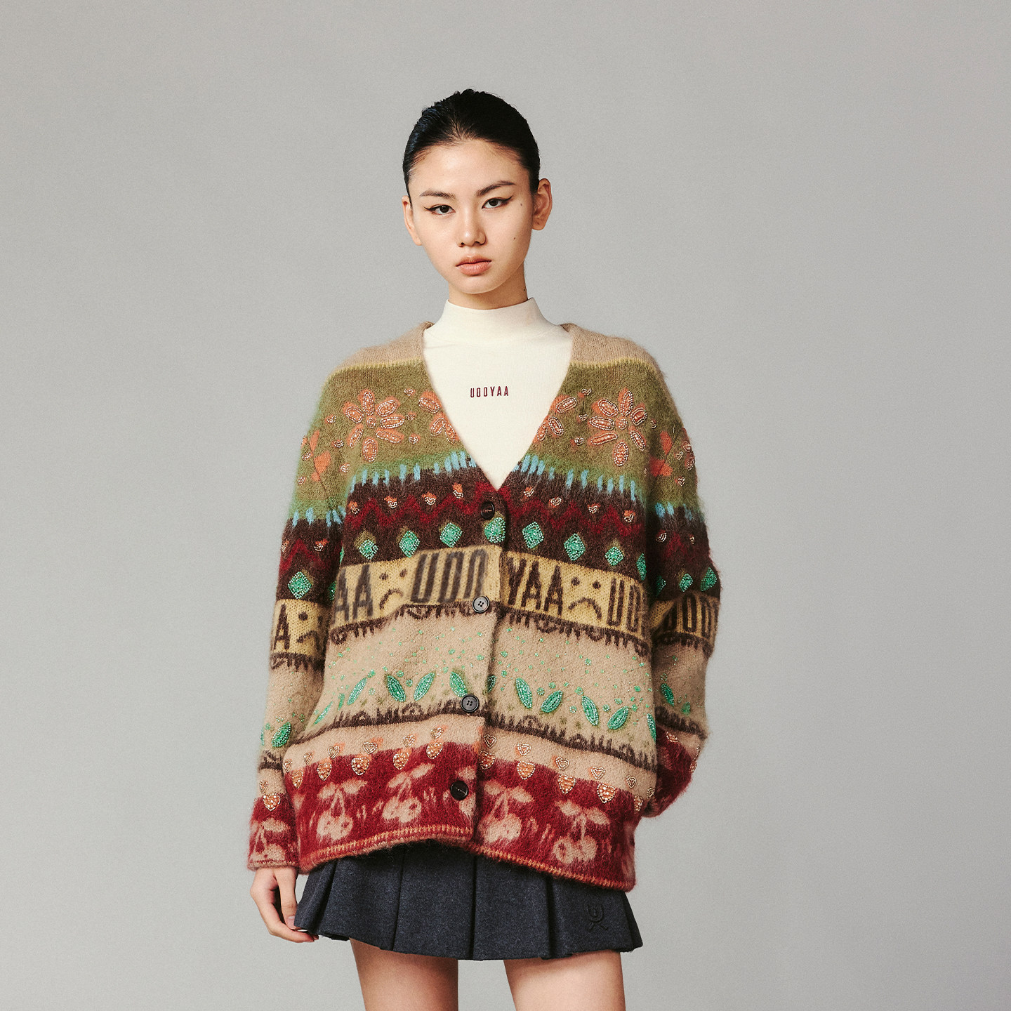 UOOYAA/乌丫经典复古华丽钉珠费尔岛毛开衫,女装/女士精品,毛针织衫,淘宝优惠券,粉丝福利购,淘宝优惠卷