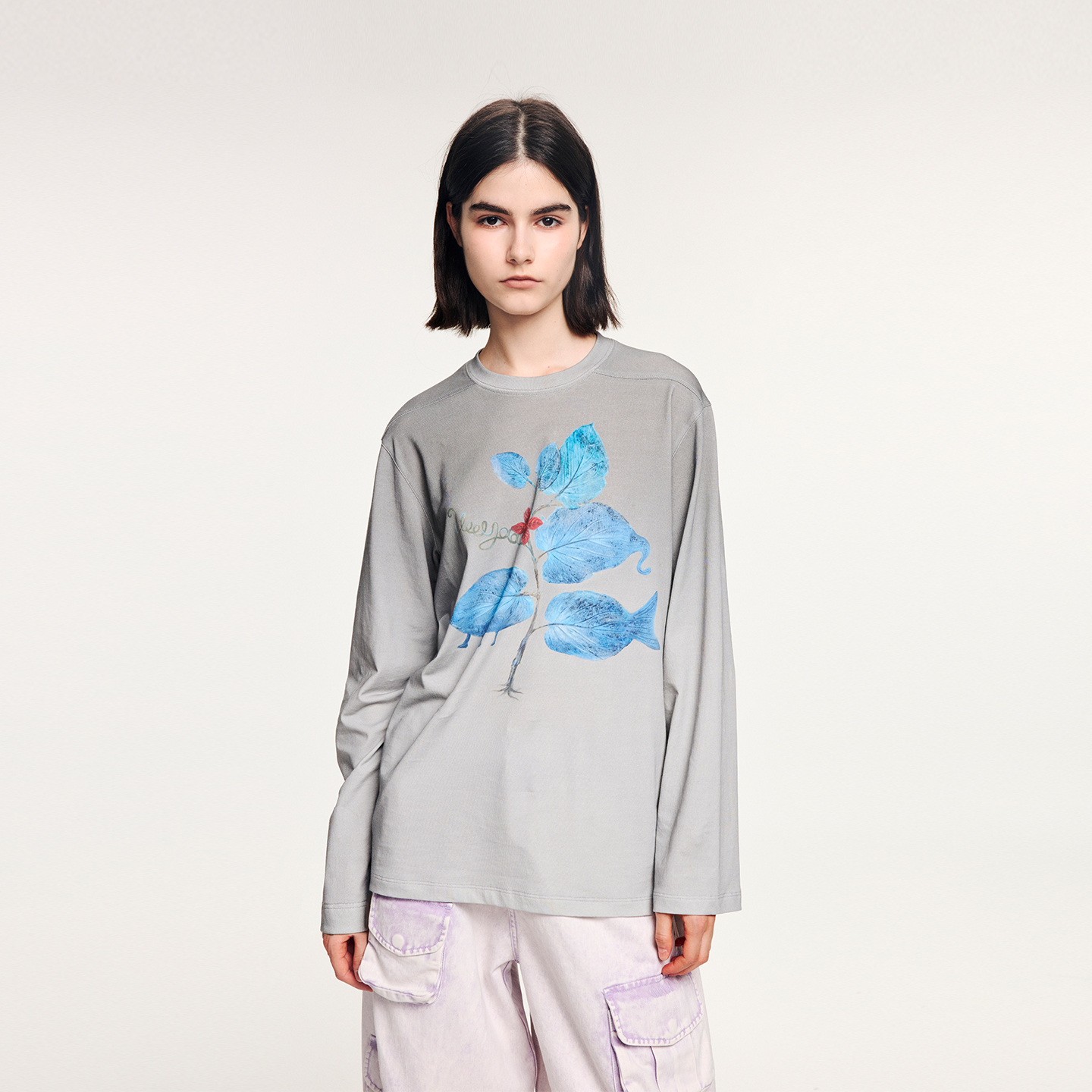 UOOYAA/乌丫2025冬季新款「魔法花园」超现实树叶长袖T恤