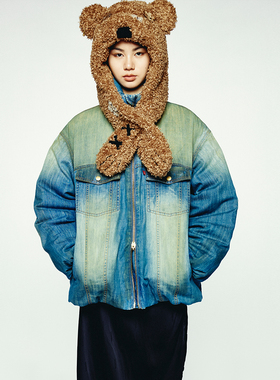 UOOYAA/乌丫复古玩偶小熊牛仔夹克羽绒服