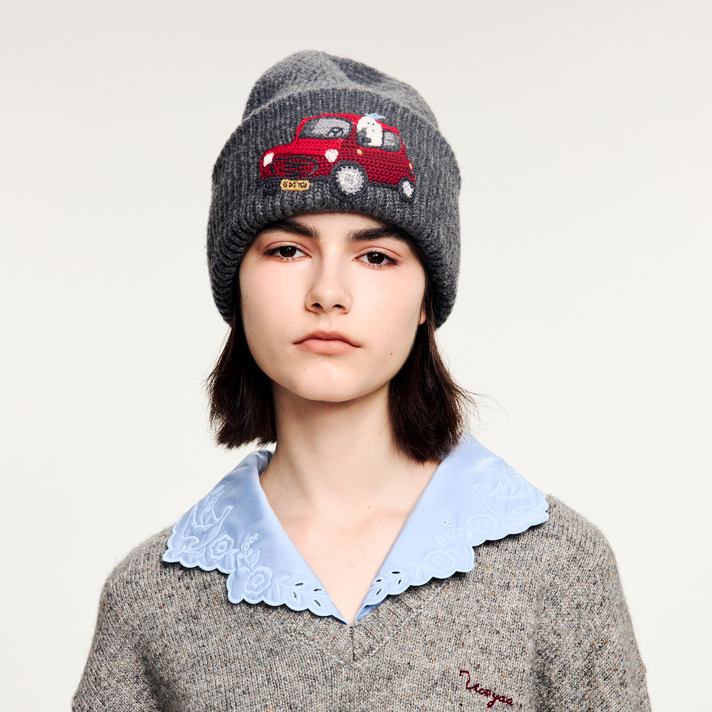 旅行小狗天丝羊毛毛线帽