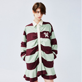 UOOYAA Vintage」条纹POLO抽褶连衣裙 「New 乌丫2025春季 新款