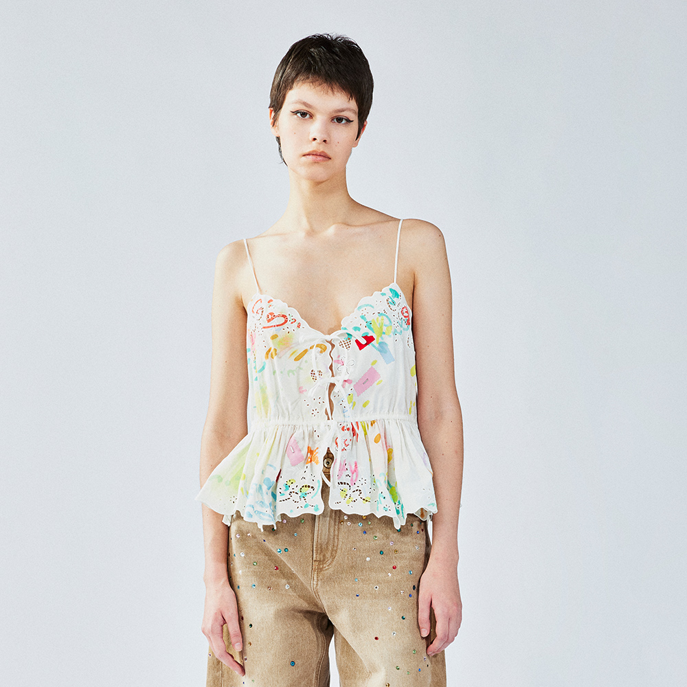 UOOYAA/乌丫荷叶边绑带吊带上衣