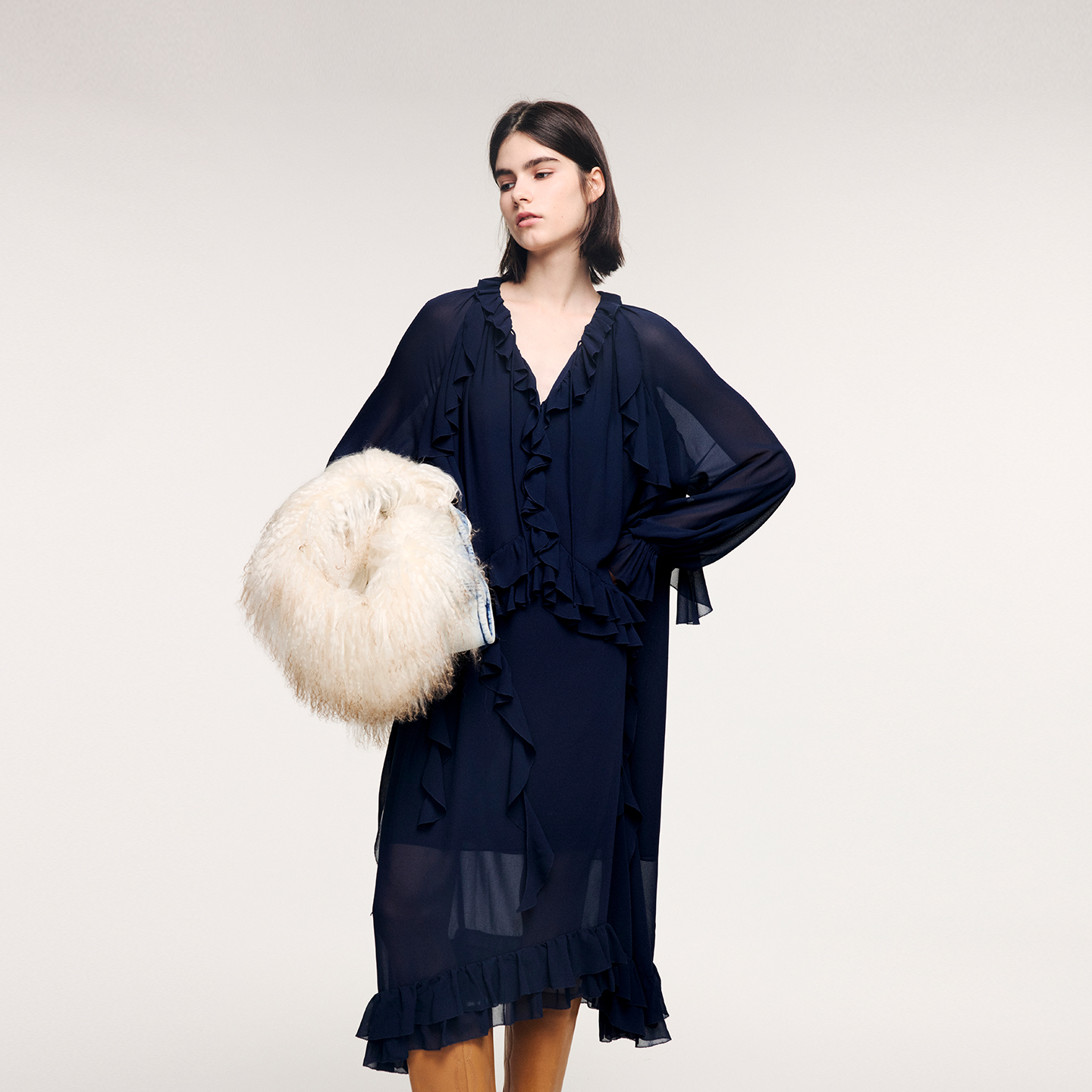 UOOYAA荷叶边长袖连衣裙