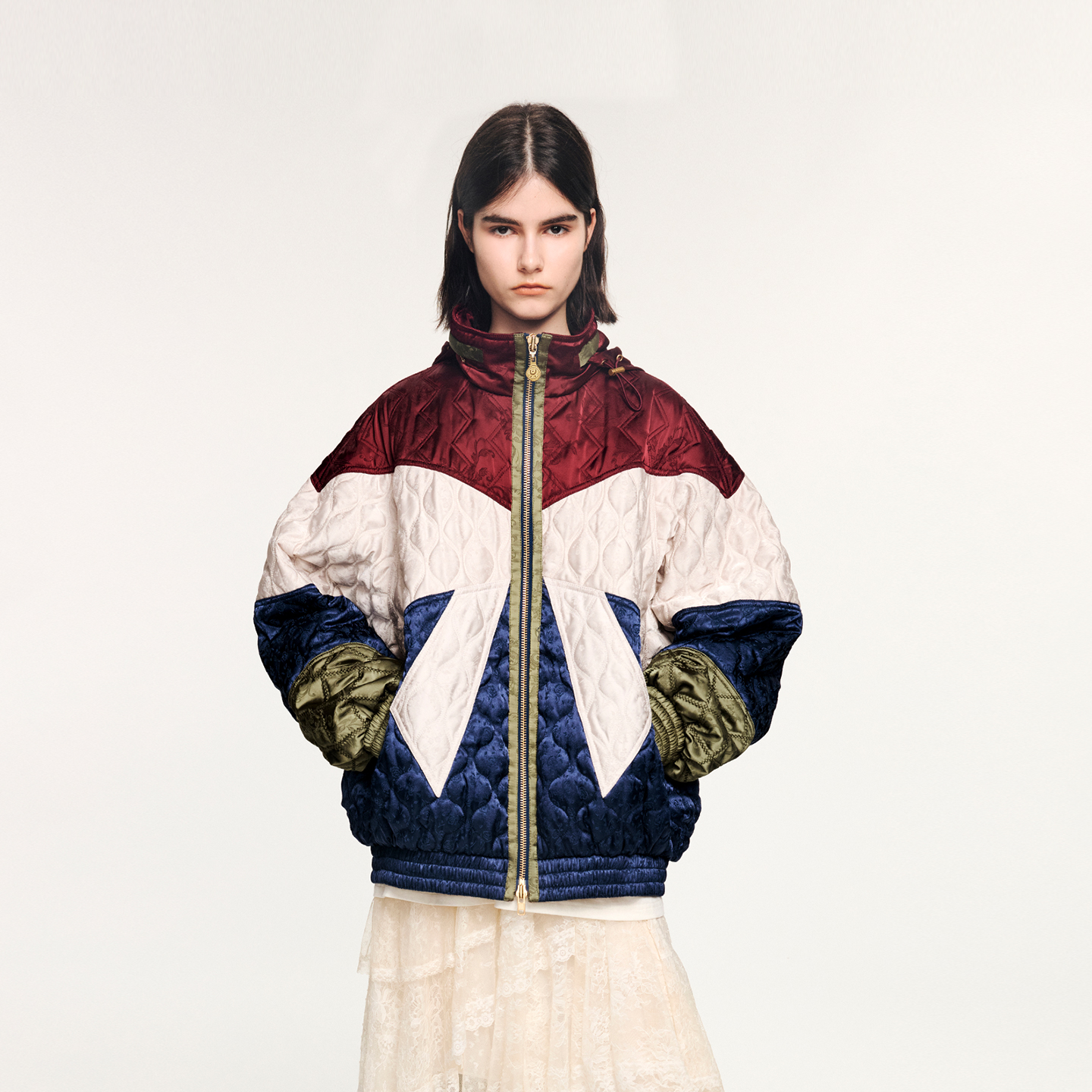 UOOYAA/乌丫2025冬季新款经典蝴蝶结提花棉服