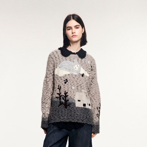 复古奇幻风景套头毛衫