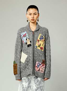 UOOYAA/乌丫「奶奶毛衫」艺术感复古贴布毛衣开衫