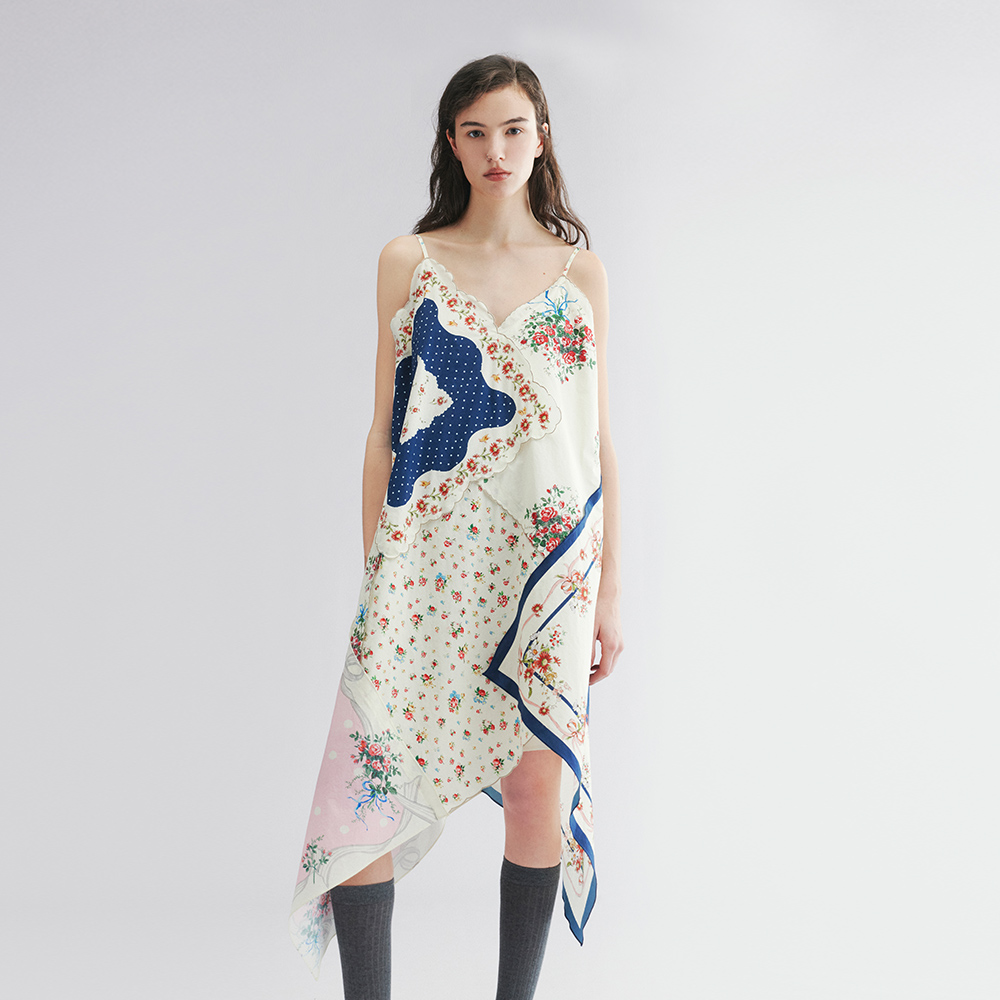 UOOYAA/乌丫拼接手绢吊带连衣裙