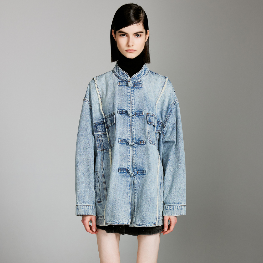 UOOYAA/乌丫新中式盘扣牛仔外套