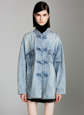 UOOYAA/乌丫错位拼接牛仔外套上衣