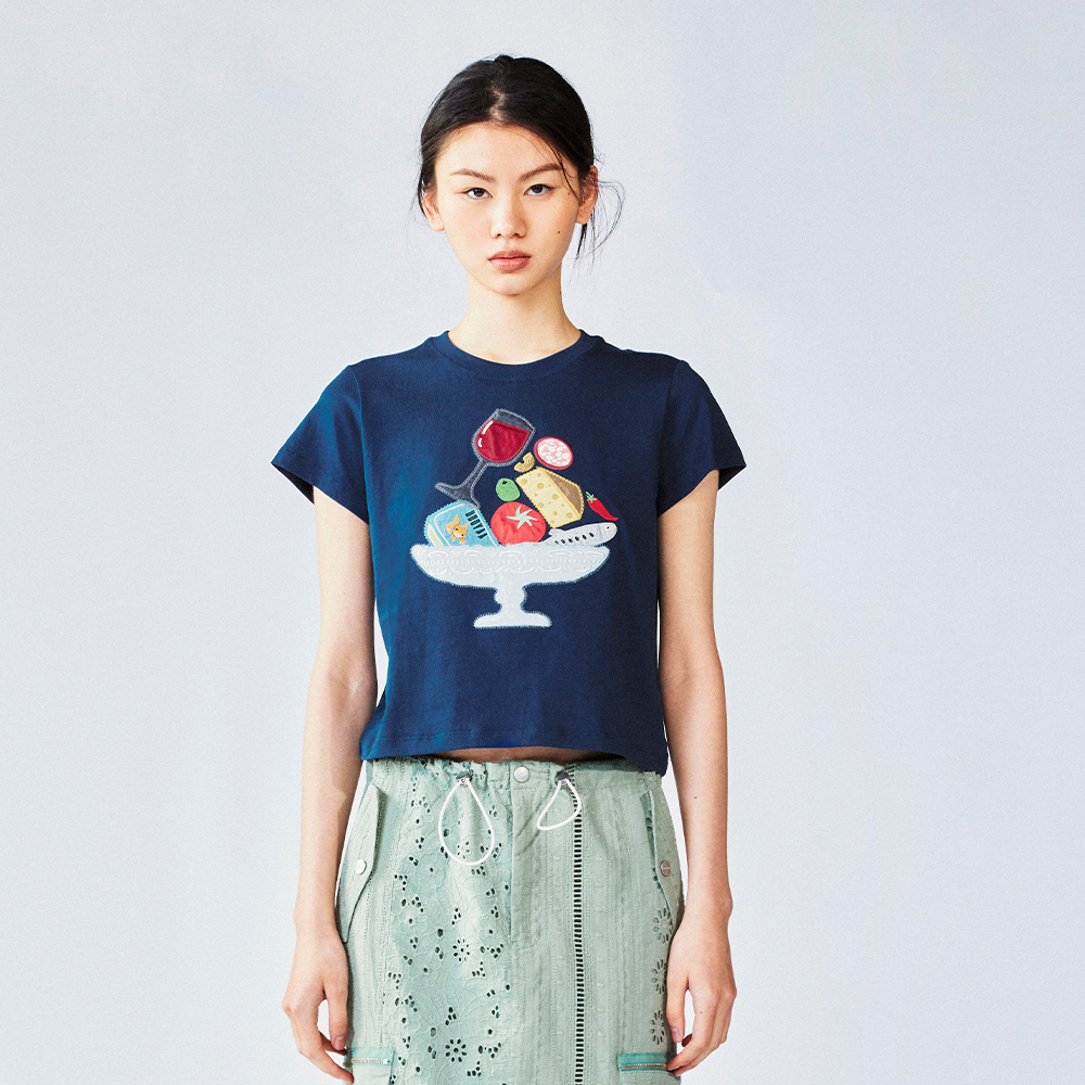 UOOYAA/乌丫美食餐盘贴布刺绣T恤