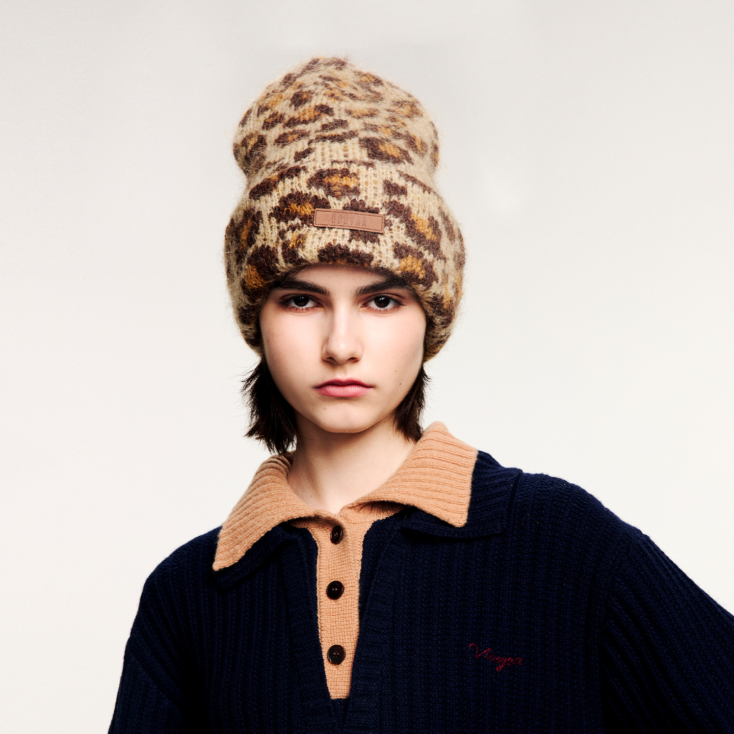 UOOYAA/乌丫豹纹毛织帽