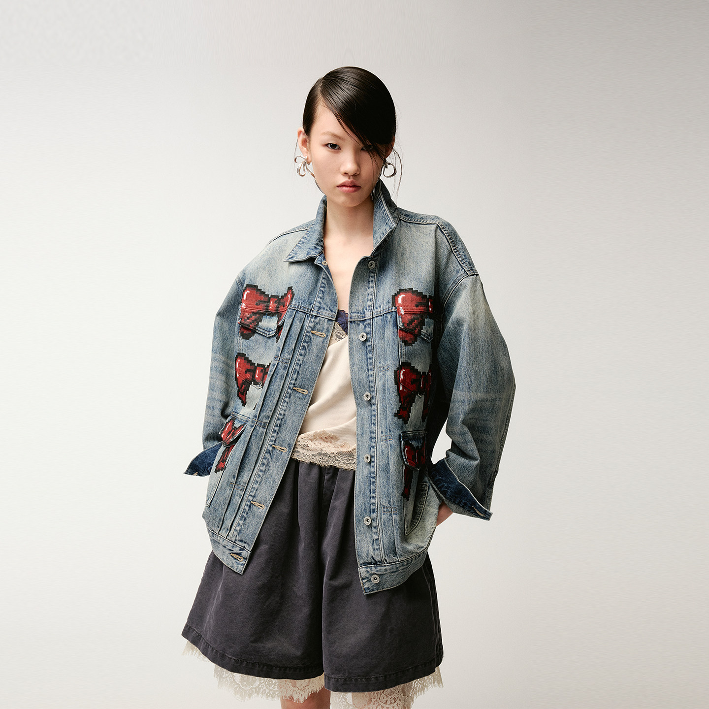 UOOYAA/乌丫经典趣味衬衫/牛仔外套