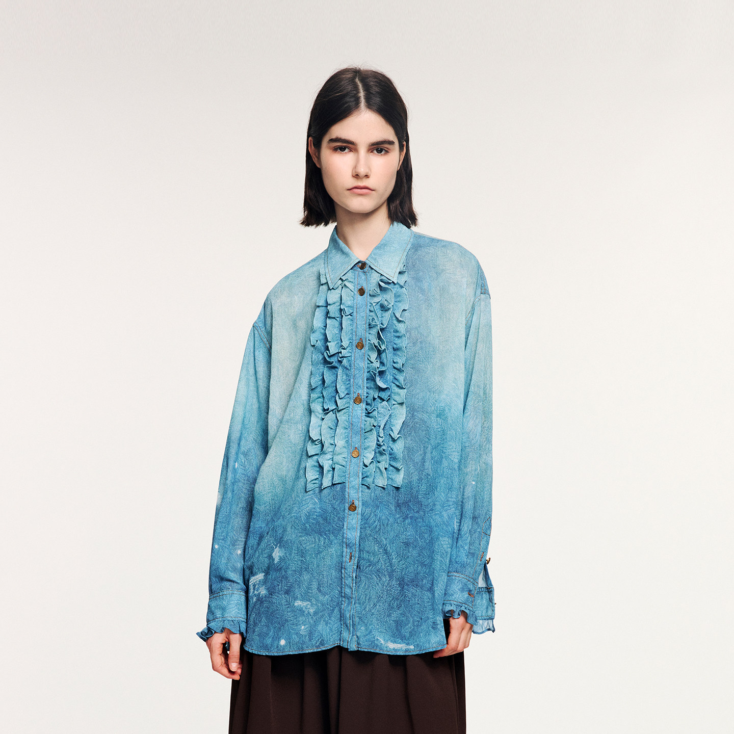 UOOYAA/乌丫2025冬季新款「魔法花园」超现实花园印花木耳边衬衫