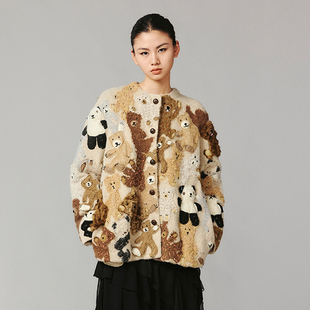 UOOYAA 乌丫「熊熊系列」手钩手绣熊猫玩偶毛开衫