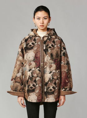 UOOYAA/乌丫「熊熊系列」衬衫式织毯连帽两穿外套