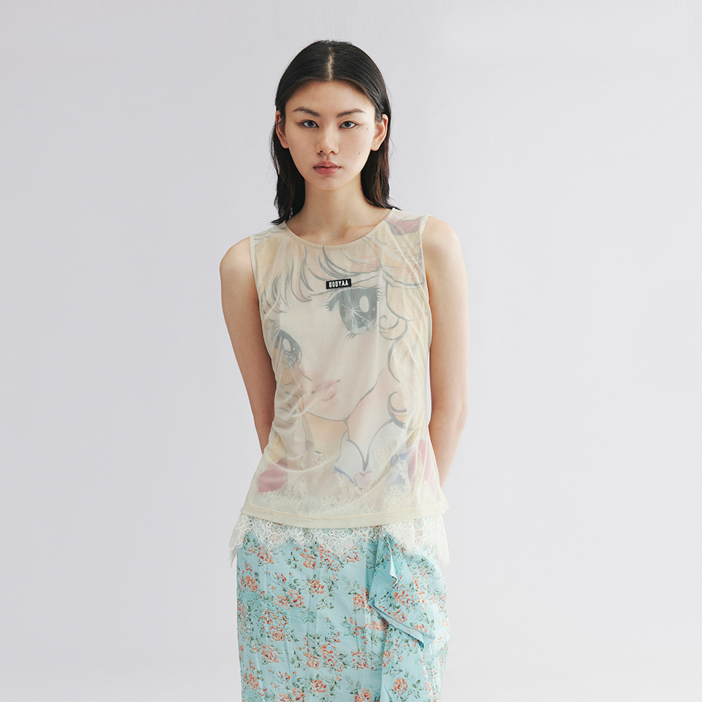 乌丫褶皱美少女网纱背心