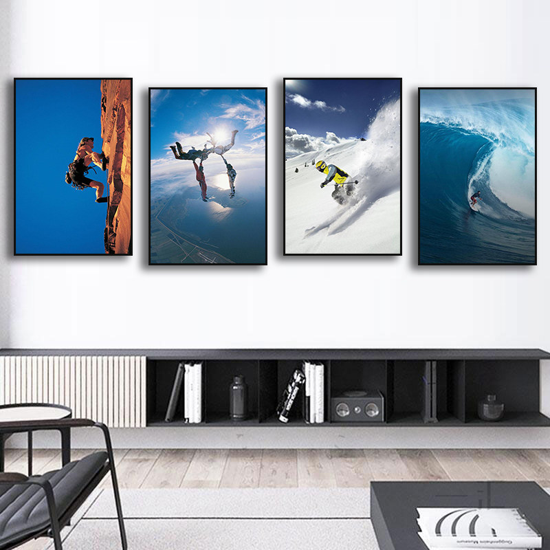 励志青少年房间装饰画运动海报男生卧室床头墙画滑雪冲浪攀岩挂画