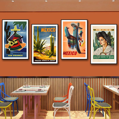 墨西哥餐厅装饰画复古民族风情挂画古典风格墨式烧烤酒吧餐吧壁画