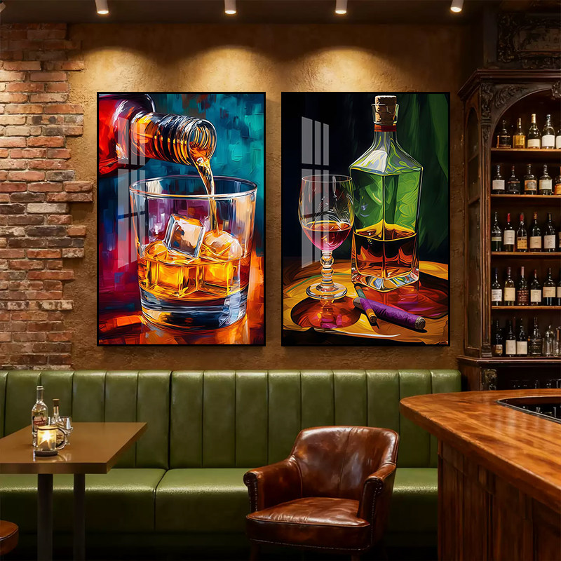 美式酒吧挂画工业风雪茄吧烟酒馆壁画威士忌酒馆休闲会所装饰画