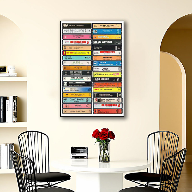 黑胶唱片装饰画美式怀旧音乐磁带挂画房间卧室小众艺术海报壁画