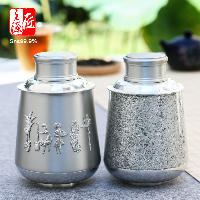个旧手工99.9%纯锡茶罐吉祥风情