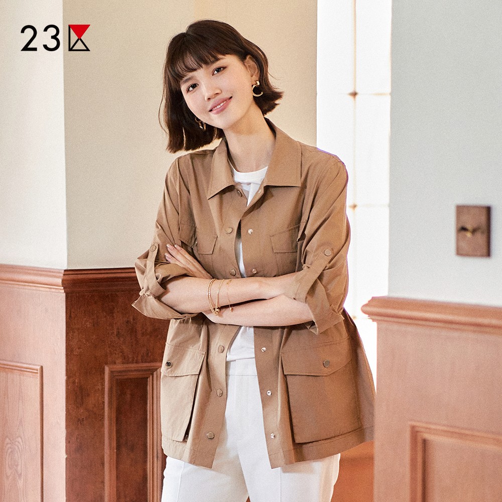 棉混纺方领衬衫式薄外套商场同款