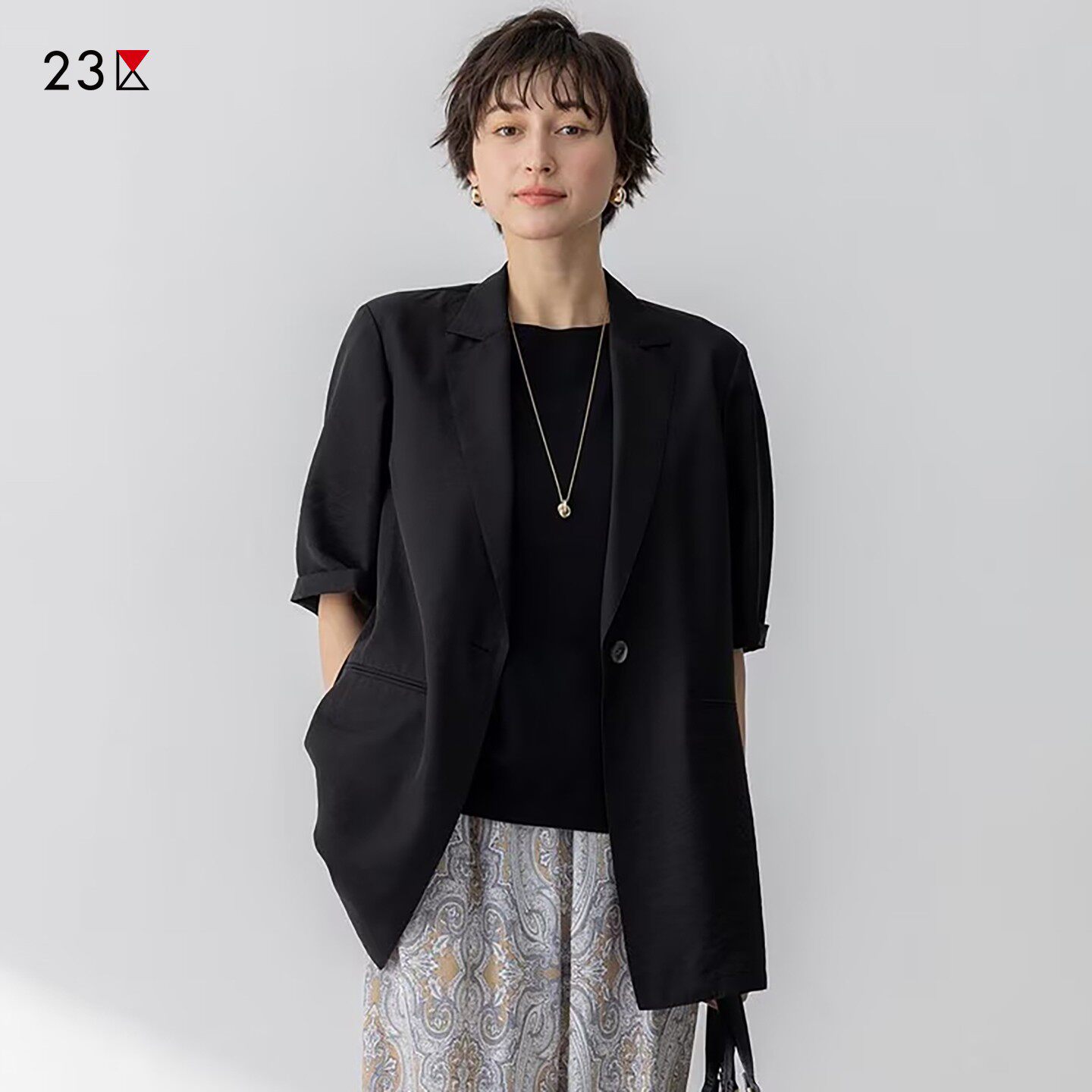 混纺一粒扣中袖西装外套商场同款