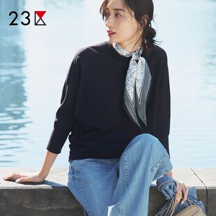 编织上衣商场同款 蝙蝠袖 通勤宽松混纺圆领套头针织衫 23区日系秋季