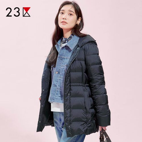 直筒版白鸭绒连帽羽绒服商场同款
