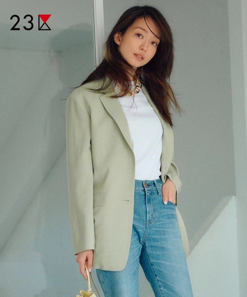 23区日系春季通勤职业ol直筒羊毛混纺西装二粒扣休闲西服商场同款