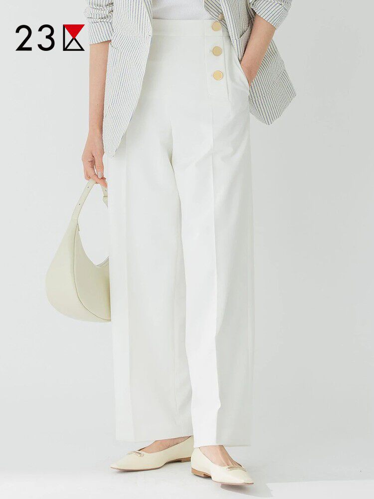 23区日系秋季通勤职业OL混纺半松紧腰直筒长裤休闲阔腿裤商场同款