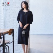 23区日系春季 通勤羊毛羊绒混纺针织连衣裙圆领套头连身裙商场同款